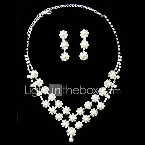 White Pearl Two Piece Two Layer Ladies Jewelry Set (45 cm)