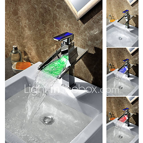 Third Gear Cartridge Water saving Color Changing LED Waterfall Bathroom Sink Faucet with Colorful Handle
