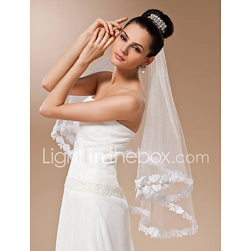 One tier Tulle Fingertip Veil With Applique (More Colors)