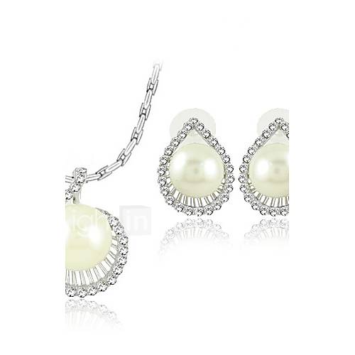 Exquisite Pearl With Rhinestone Ladies Jewelry Set Including Necklace and Earrings