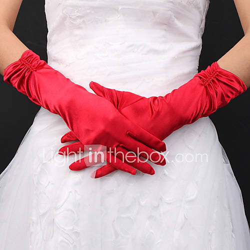 Satin Bridal Fingertips Elbow Length Gloves With Pearls