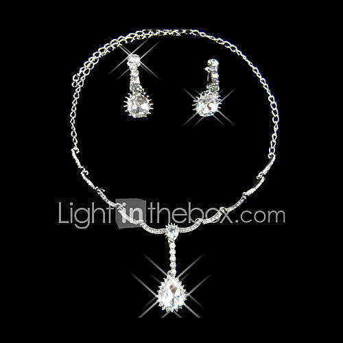 Amazing Concise Silver Alloy With Rhinestone Fringe Bridal Jewelry Set Including Earrings,Necklace
