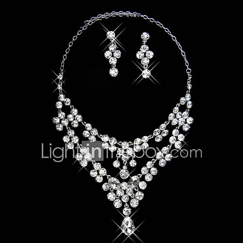 Gorgeous Rhinestone Cute Flower Ladies Necklace and Earrings Jewelry Set (50 cm)