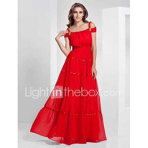 A line Bateau Off the shoulder Floor length Chiffon Evening/Prom Dress