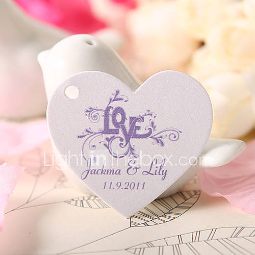 Personalized Heart Shaped Favor Tag   Purple Love (Set of 60)