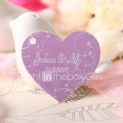 Personalized Heart Shaped Favor Tag   Purple Litter Flowers (Set of 60)
