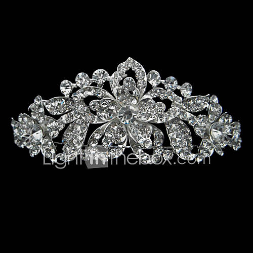 Silver Alloy Rhinestone And Pearl Beautiful Flower Bridal Tiara