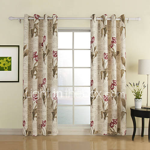 (One Pair) Flower Letter Print Energy Saving Curtain