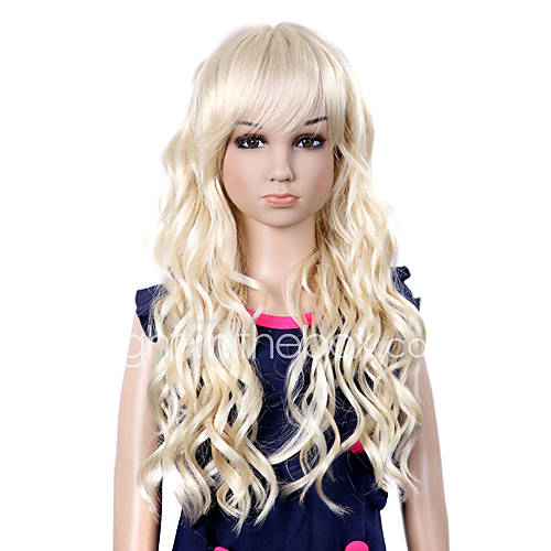 Top Grade Synthetic Long Sweat Curly Blonde Childrens Wig