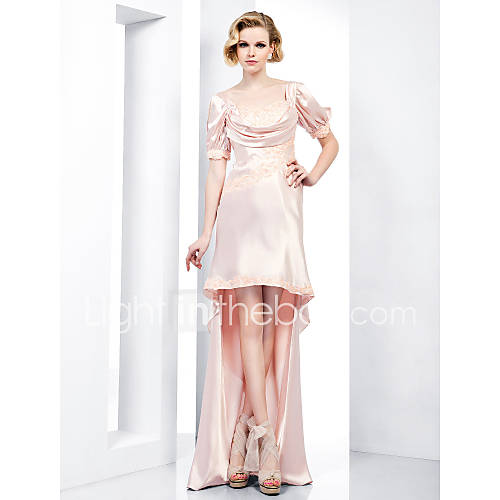 Sheath/ Column Sweetheart Asymmetrical Charmeuse And Lace Evening Dress