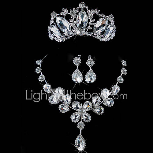 Luxurious Rhinestone Wedding Jewelry Set Including Tiara,Necklace,Earrings