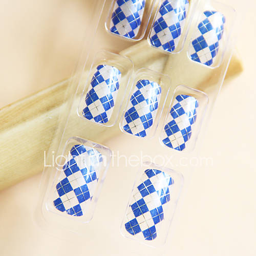 Classical Checked Style Nail Art Tips With Glue (24pcs)