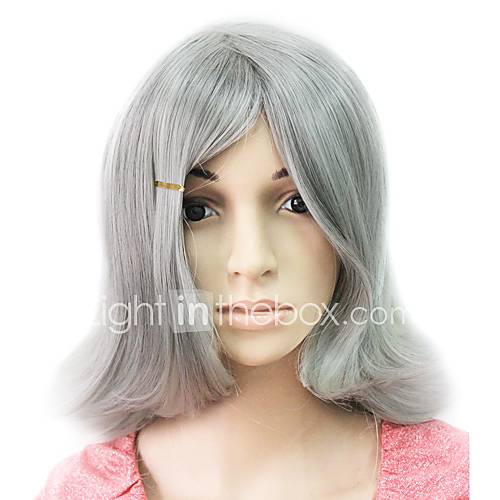 Capless Syntheitc Grey Short Straight Party Wig