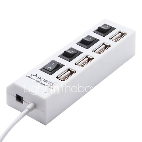 4 Port USB 2.0 Hub with Blue LED Light (White)