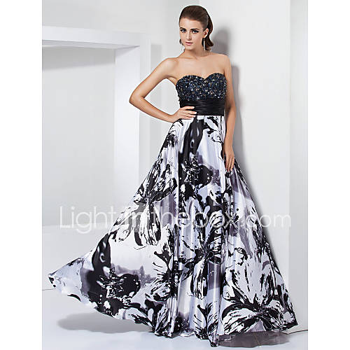 A line Sweetheart Strapless Floor length Stretch Satin Evening/Prom Dress