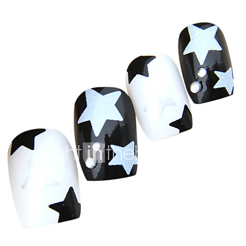 Two tone Five pointed star Style Nail Art Tips With Glue (24pcs)