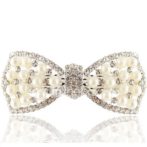 Gorgeous Rhinestone With Imitation Pearls Bow Wedding Ponytail Holders
