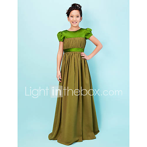 Beautiful A line Jewel Floor length Satin Junior Bridesmaid Dress