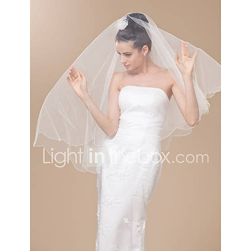 One tier Tulle Elbow Veil With Beaded Edge