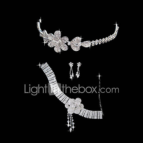 Shinning Alloy With Rhinestones/Cubic Zirconia Jewelry Set (Necklace/Earrings/Tiara)