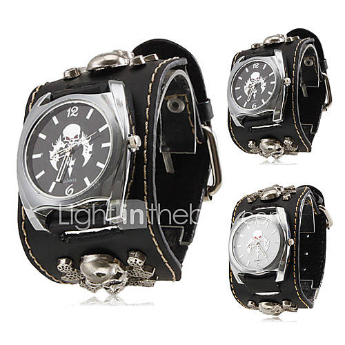 Unisex Punk Style Skull Pattern Black PU Band Quartz Wrist Watch (Assorted Colors)