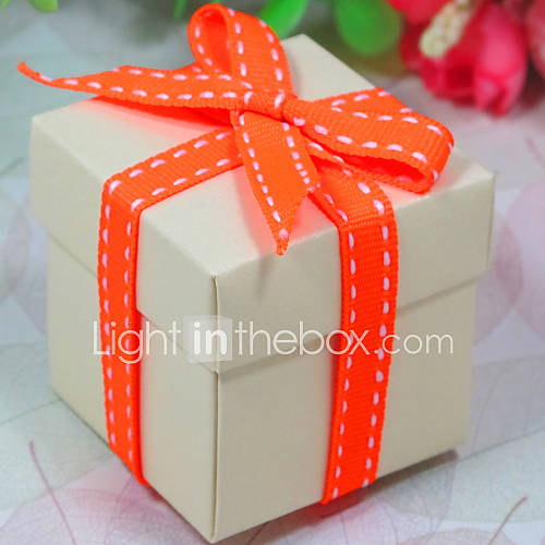 Ivory Favor Box With Orange Ribbon   Set Of 12