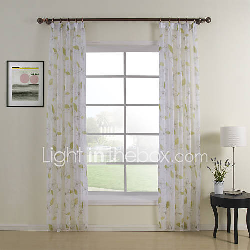 (One Pair Double Pleated Top) Elegant Print Floral Sheer Curtain