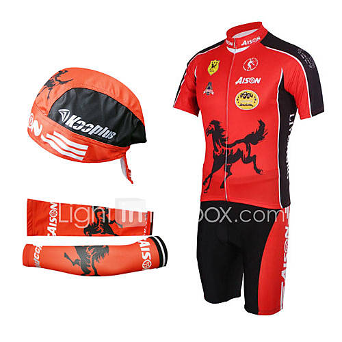 Cycling BIB Suits with Head Scarf and Arm Warmers(Red and Black)