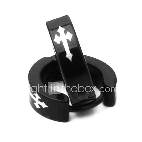 Mens Titanium Steel Silvery Cross Pattern Earring