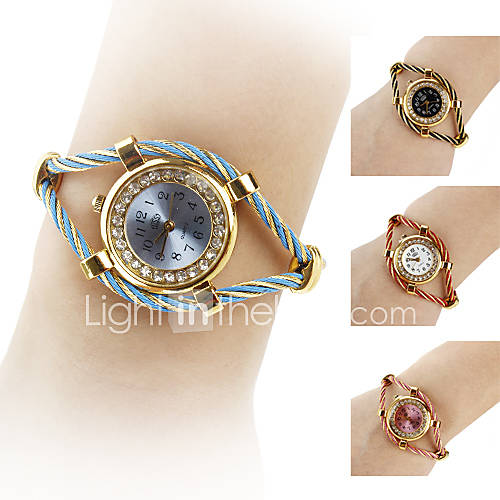 Womens Circle Watchcase Style Steel Analog Quartz Bracelet Watch (Assorted Colors)