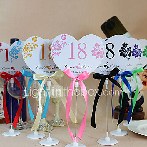 Flower Heart Shape Table Number Cards With Holders   Set Of 10(More Colors)