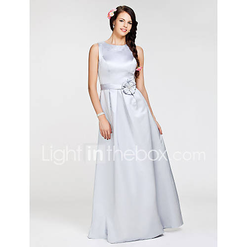 A line Bateau Floor length Satin Bridesmaid Dress (264004)