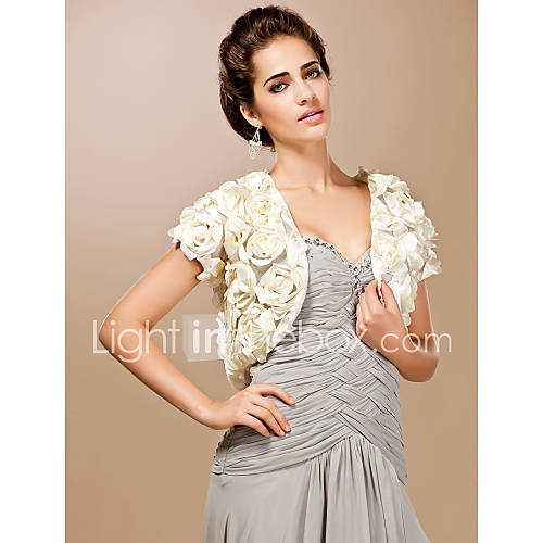 Luxurious Lace With Satin Flowers Short Sleeve Wedding Wrap/ Special Occasion Jacket