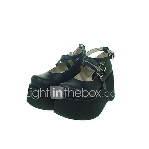 Black PU Leather 10cm Wedge Gothic Lolita Shoes