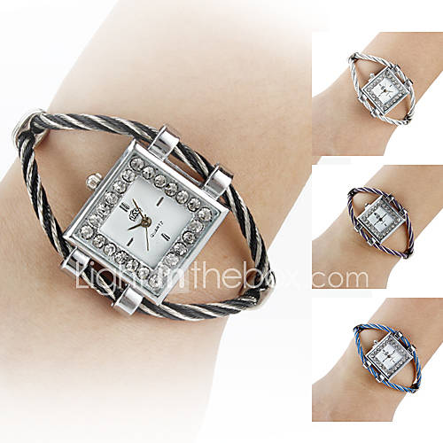 Womens Silver Watchcase Style Steel Analog Quartz Bracelet Watch (Assorted Colors)