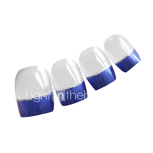 French Transparent Background Blue Painted Style Nail Art Tips With Glue