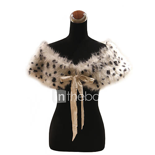 Elegant Faux Fur With Ribbons / Animal Print Party / Evening Shawl / Wrap
