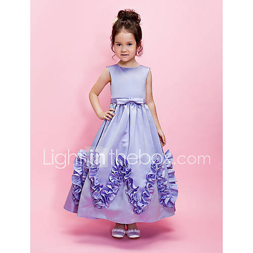 Ball Gown Jewel Ankle length Satin Flower Girl Dress