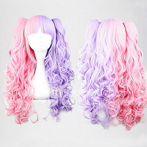 Lolita Curly Wig Inspired by Pink and Purple Mixed Color Ponytail 70cm Sweet