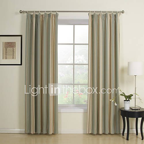 (One Pair Double Pleated Top) Blue Stripe Jacqaurd Energy Saving Curtain