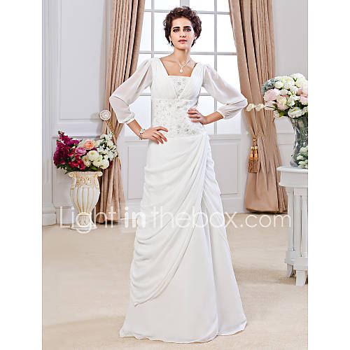 Sheath/ Column Square Floor length Chiffon Wedding Dress