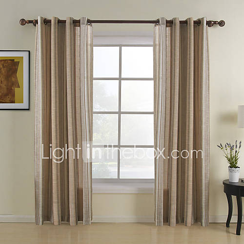 (One Pair) Jacquard Khaki Stripe Sheer Curtain