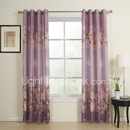 (One Pair) Peony Flower In Night Print Energy Saving Curtain