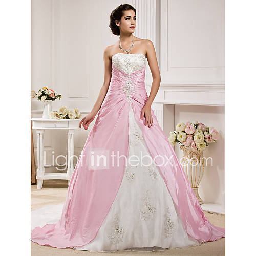 Ball Gown Strapless Chapel Train Taffeta Wedding Dress