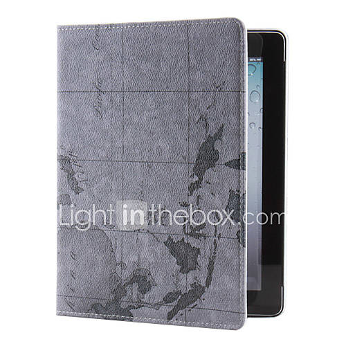 Map Pattern PU Leather Case with Stand for the New iPad and iPad 2