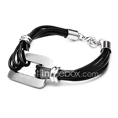 Mens Titanium Steel Square Slice Leather Woven Bracelet