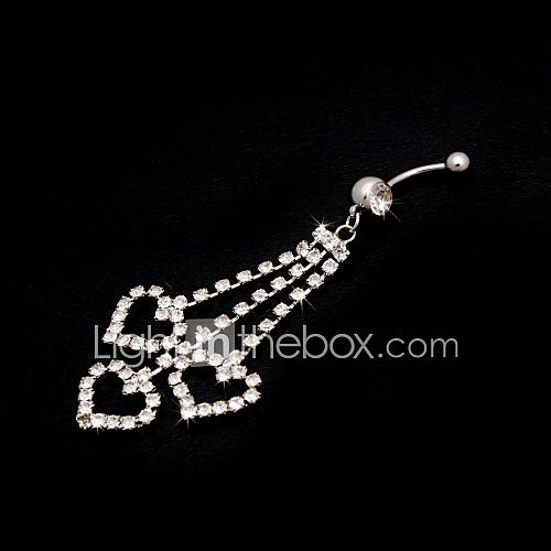 Charming Stainless Steel Sweet Hearts Design Crystal Belly Ring