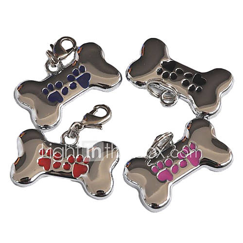 Dog Paw Pattern Bone Style Dog ID Name Tag (Assorted Colors)
