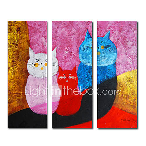 Hand painted Oil Painting Animal Oversized Wide Set of 3