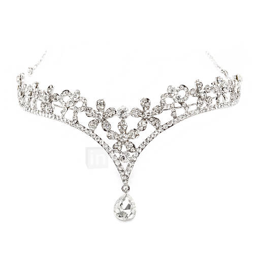 Silver Alloy Rhinestone And Pearl Flower Garden Forehead Jewelry